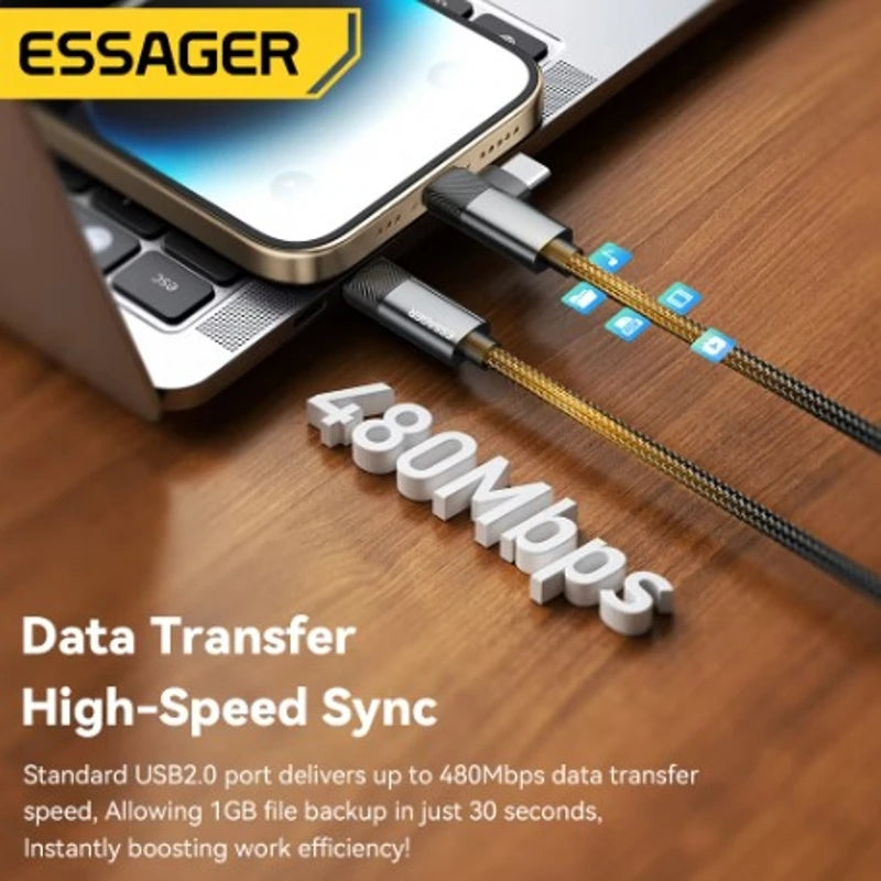 Essager 2 in 1 USB Type C Cable 65W PD Fast Charging Wire Type C To Lightning Cable For iPhone 15 16 Pro Max MacBook iPad