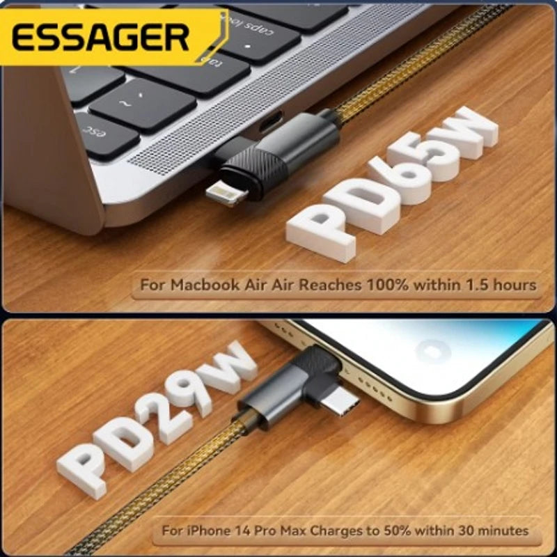 Essager 2 in 1 USB Type C Cable 65W PD Fast Charging Wire Type C To Lightning Cable For iPhone 15 16 Pro Max MacBook iPad