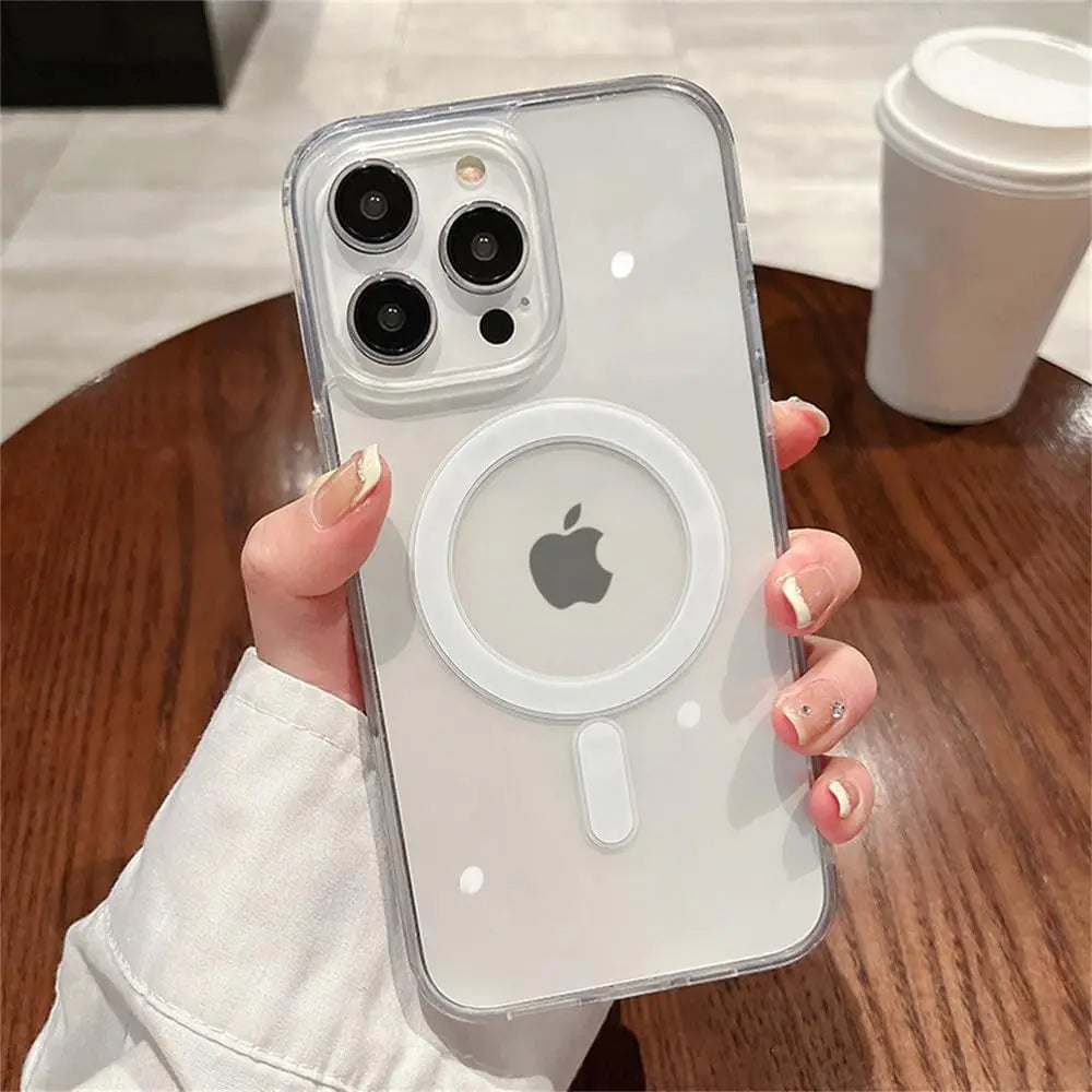 Transparent MagSafe Magnetic Case for iPhone - Silicone & Acrylic Magsafe Cover for iPhone 11, 12, 13, 14, 15, 16 Pro Max, Mini, Plus