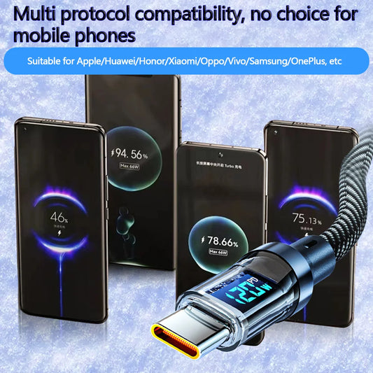 120W USB to Type C Cable – Super Fast Charging with LED Display & 100W Type-C to Type-C Data Cord