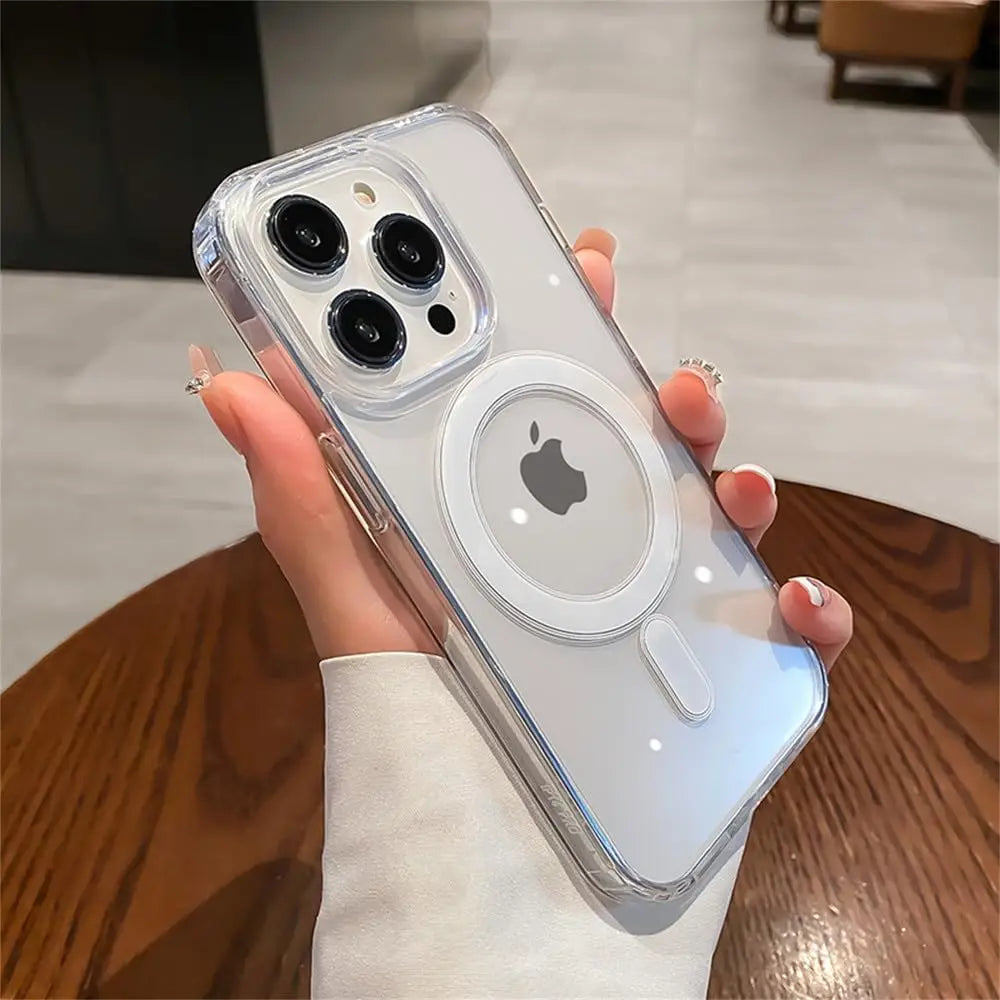Transparent MagSafe Magnetic Case for iPhone - Silicone & Acrylic Magsafe Cover for iPhone 11, 12, 13, 14, 15, 16 Pro Max, Mini, Plus
