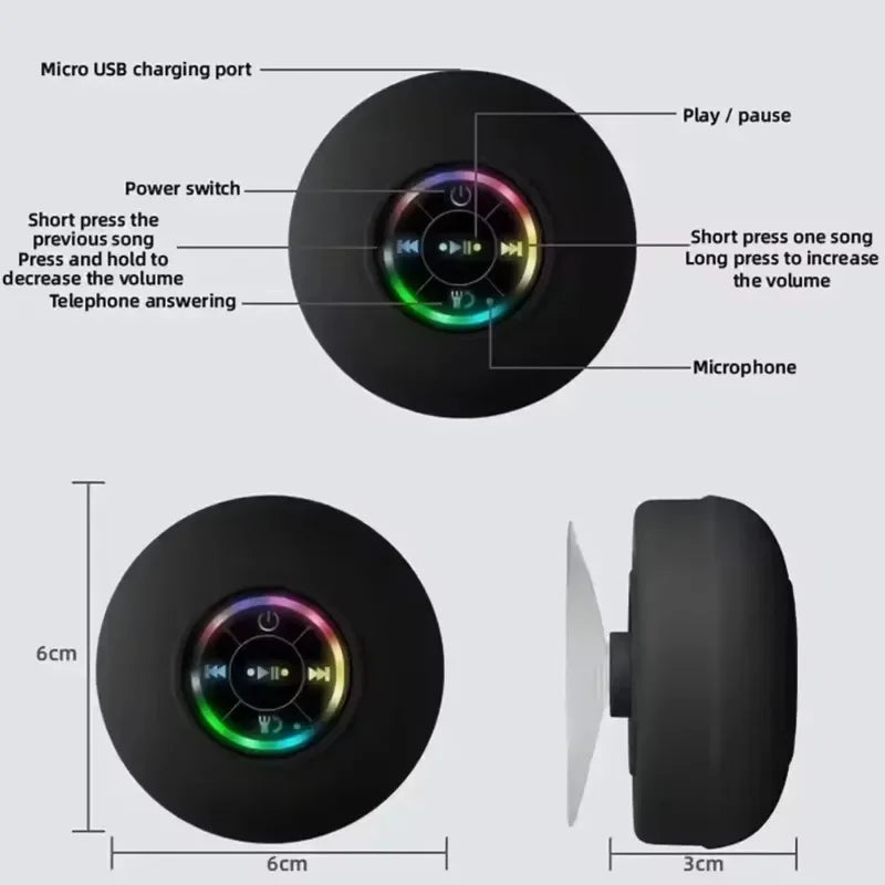 2025 Waterproof Wireless LED Bluetooth Speaker - Portable Outdoor Sports Stereo with Suction Cup