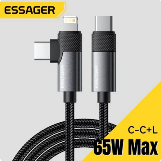 Essager 2 in 1 USB Type C Cable 65W PD Fast Charging Wire Type C To Lightning Cable For iPhone 15 16 Pro Max MacBook iPad