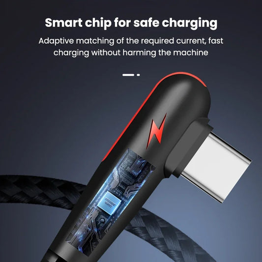 120W 90 Degree Type C Cable Fast Charging Cord For Samsung Quick Charging 3.0 Data Wire Charger Cable