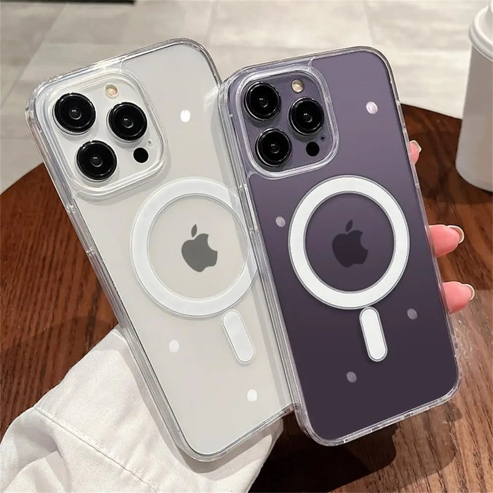 Transparent MagSafe Magnetic Case for iPhone - Silicone & Acrylic Magsafe Cover for iPhone 11, 12, 13, 14, 15, 16 Pro Max, Mini, Plus
