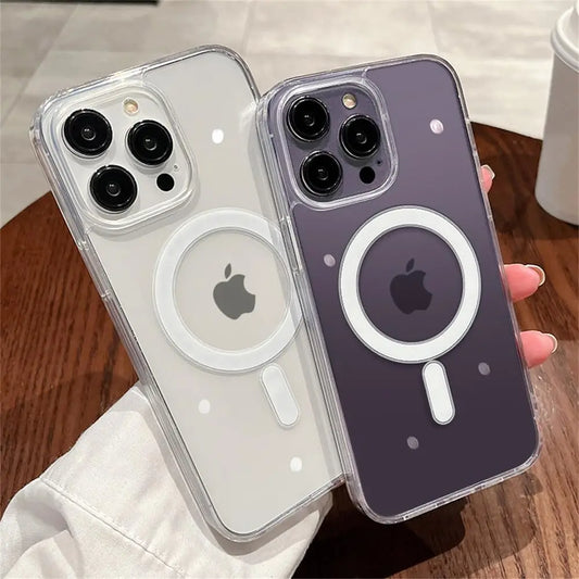 Transparent MagSafe Magnetic Case for iPhone - Silicone & Acrylic Magsafe Cover for iPhone 11, 12, 13, 14, 15, 16 Pro Max, Mini, Plus