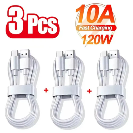 3PCS 100W 10A USB Type C Cable - Super Fast Charging and Data Transfer Cord