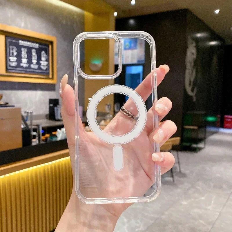 Transparent MagSafe Magnetic Case for iPhone - Silicone & Acrylic Magsafe Cover for iPhone 11, 12, 13, 14, 15, 16 Pro Max, Mini, Plus