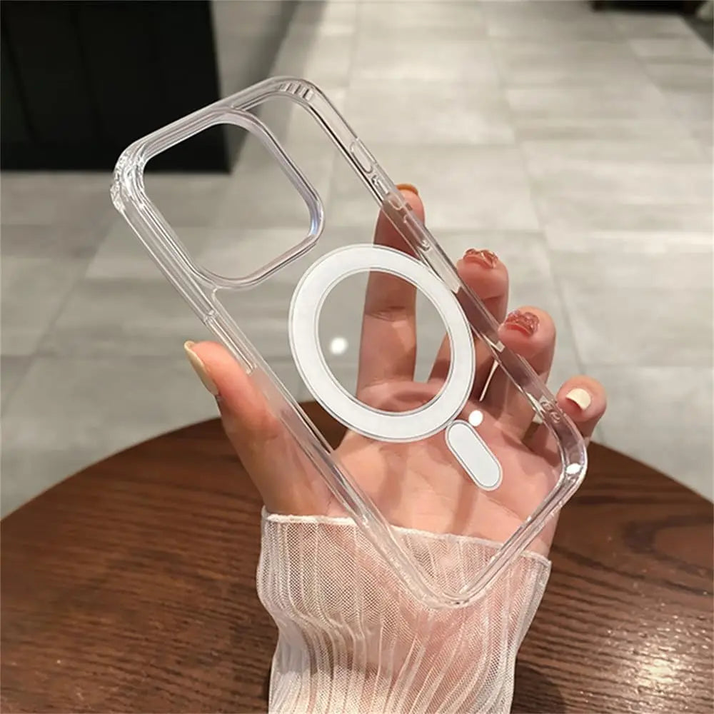 Transparent MagSafe Magnetic Case for iPhone - Silicone & Acrylic Magsafe Cover for iPhone 11, 12, 13, 14, 15, 16 Pro Max, Mini, Plus